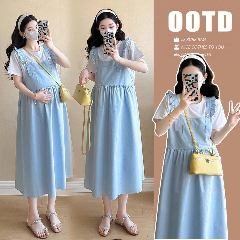 2026 Summer Korean-Style Faux Two-Piece Maternity Dress 2XL