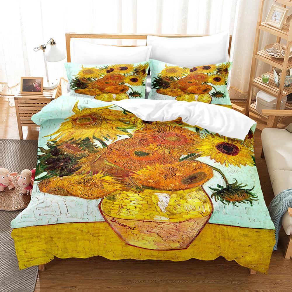 3D Digital Printing Bedding Four-piece Set Three-piece Set Sunflower Bed Sheet Quilt Pillow