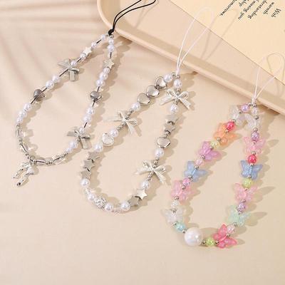 Stylish Pearl Bow Mobile Phone Lanyard with CCD Camera Pendant