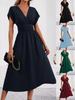 Women's 2026 Summer V-Neck Batwing Sleeve Pleated Dress