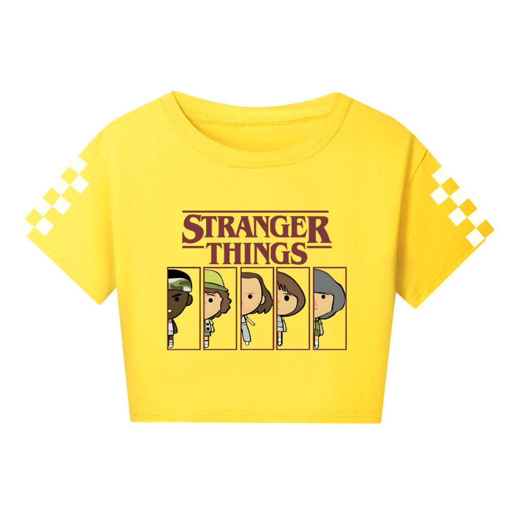 5248 Kids Girls Stranger Print Short Sleeves Short Styles Cotton T-Shirt