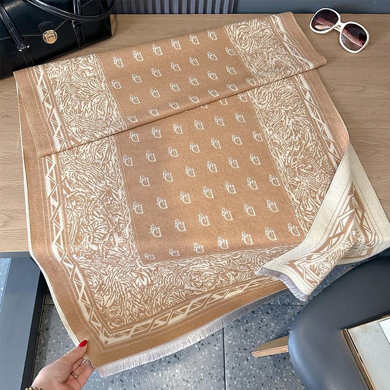 Double-sided Imitation Cashmere Geometric Texture Printing Thickened Warm Scarf Air-conditioned Room Neck Protection Shawl Outside