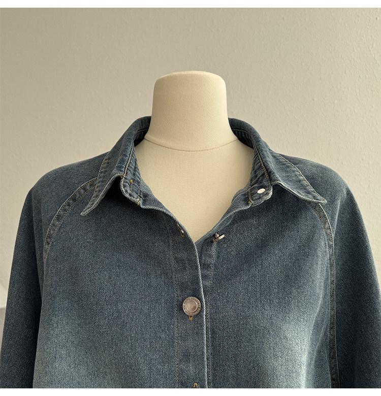 Women's Retro Denim Jacket: Lace-Up Waist, Collar, Long Sleeves, Short Loose Fit, Spring Style.
