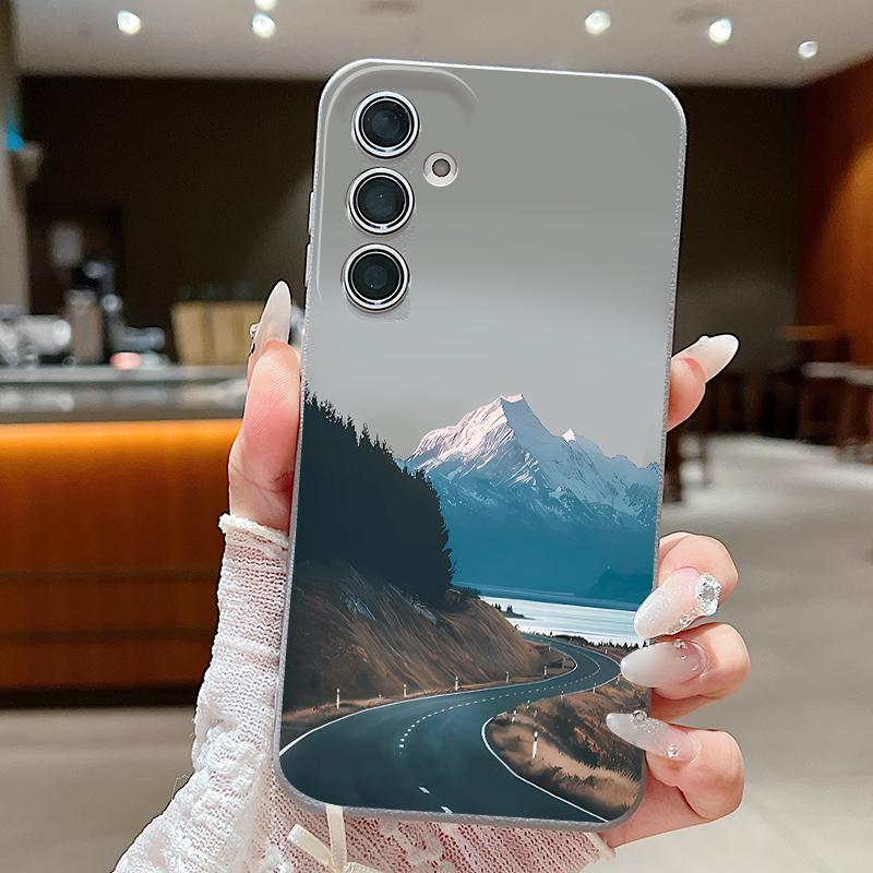 Case For Samsung Galaxy S25Edge S26 S24 S23 S22 Ultra S26 Plus S25 FE Mountain Landscape Pattern Leather Texture TPU Phone Cover