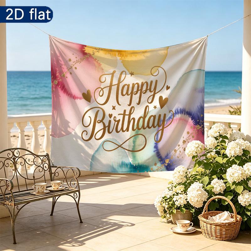 Pink Roses Balloons Gifts Backdrop for Birthday Party, Polyester Banner for Wall Decor & Photo Background