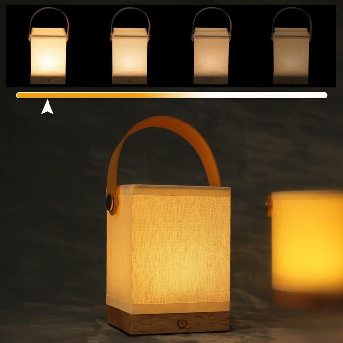 NETTLIFE Lampe de bureau à LED - Design en forme de seau à main, en bois et tissu, de forme carrée
