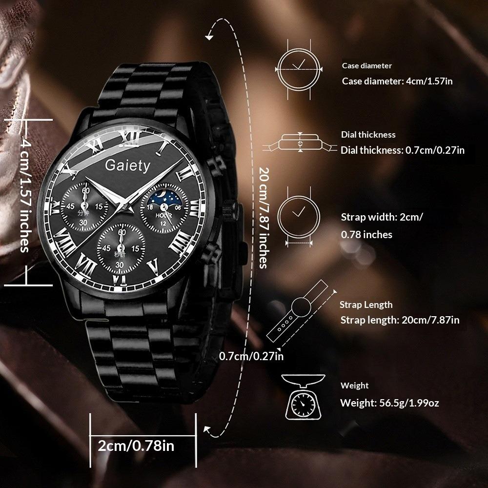 Men's Watch Casual Business Glass Quartz Watch Three-eye Calendar Fully Automatic Movement Watch Watch Large Dial Luminous