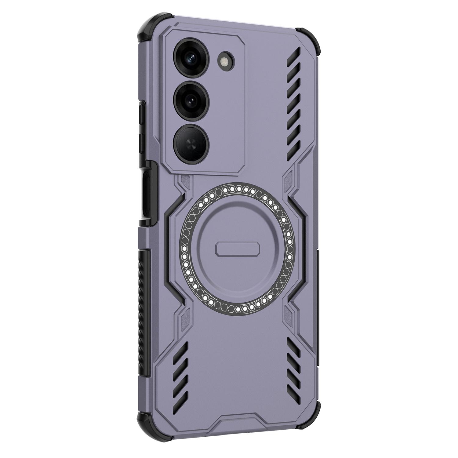 

For Realme 14x 5G/V60 Pro 5G Magnetic Case Butterfly Armor Hollow Heat Dissipation PC+TPU Phone Cover Purple