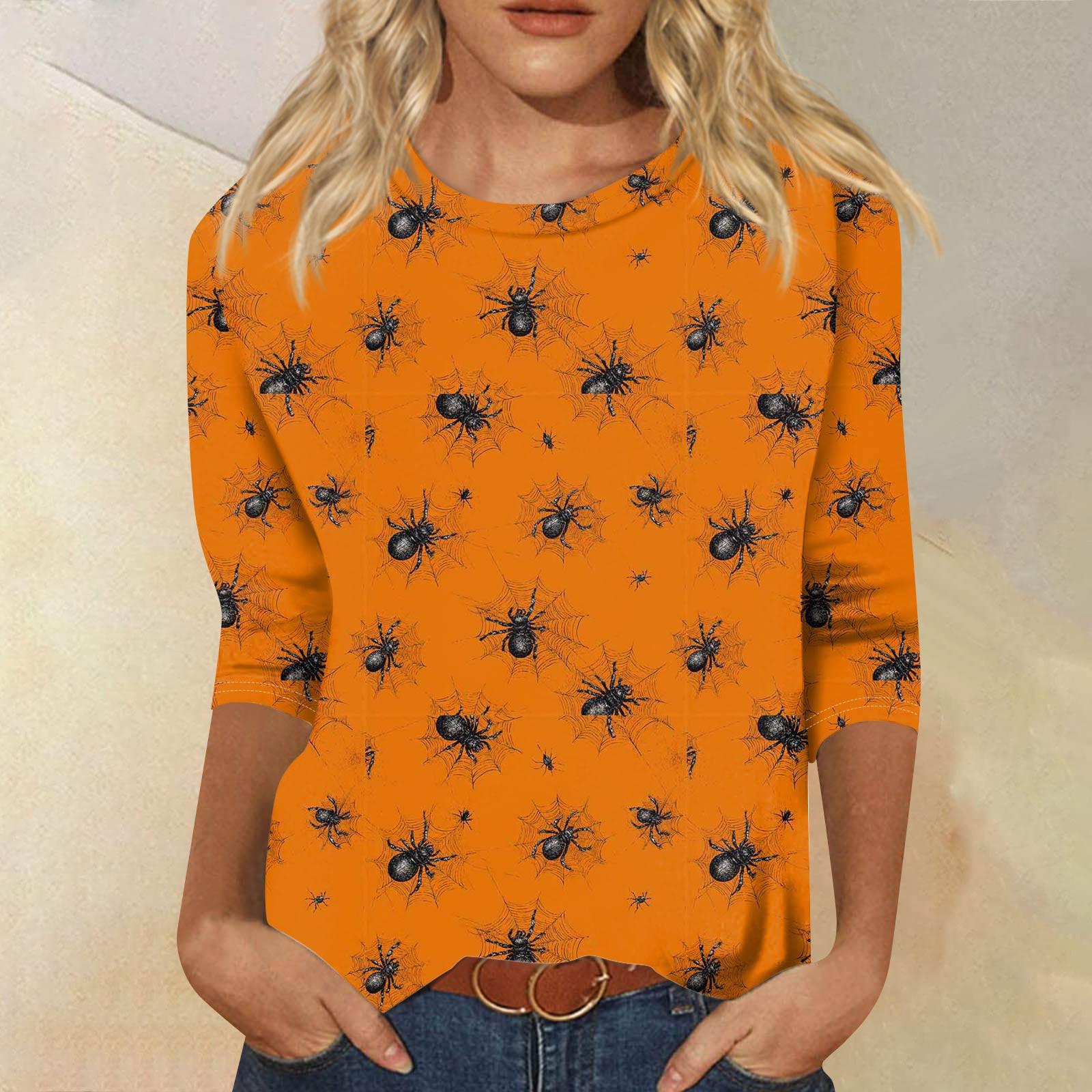 

Women s Fashionable Casual Three-Quarter Sleeve Halloween Print Round Neck Top XXXXL жовтий