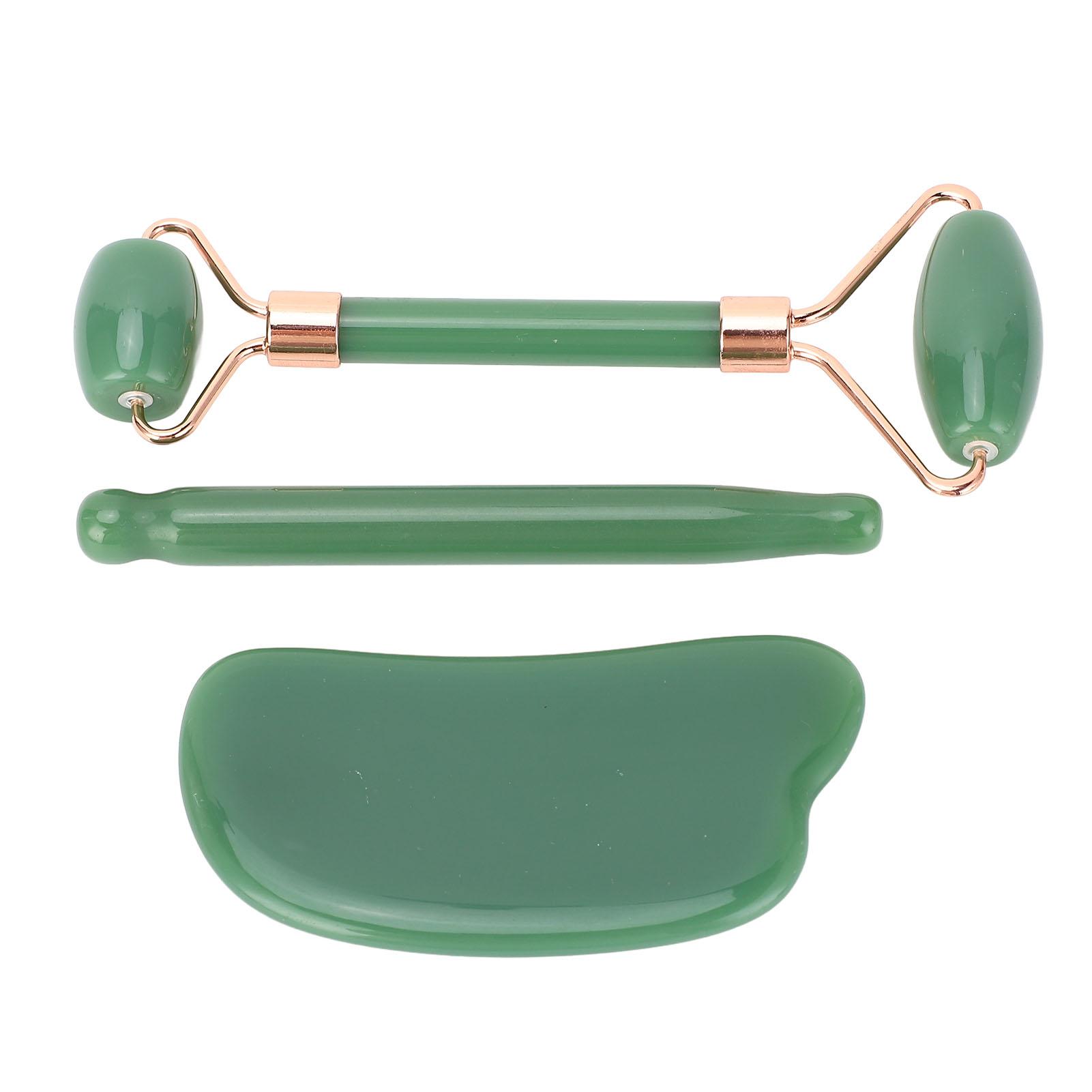 

3 шт. Нефритовый роликовый инструмент для лица с акупунктурной ручкой в форме слитка, скребок для глубоких триггерных точек тканей Green