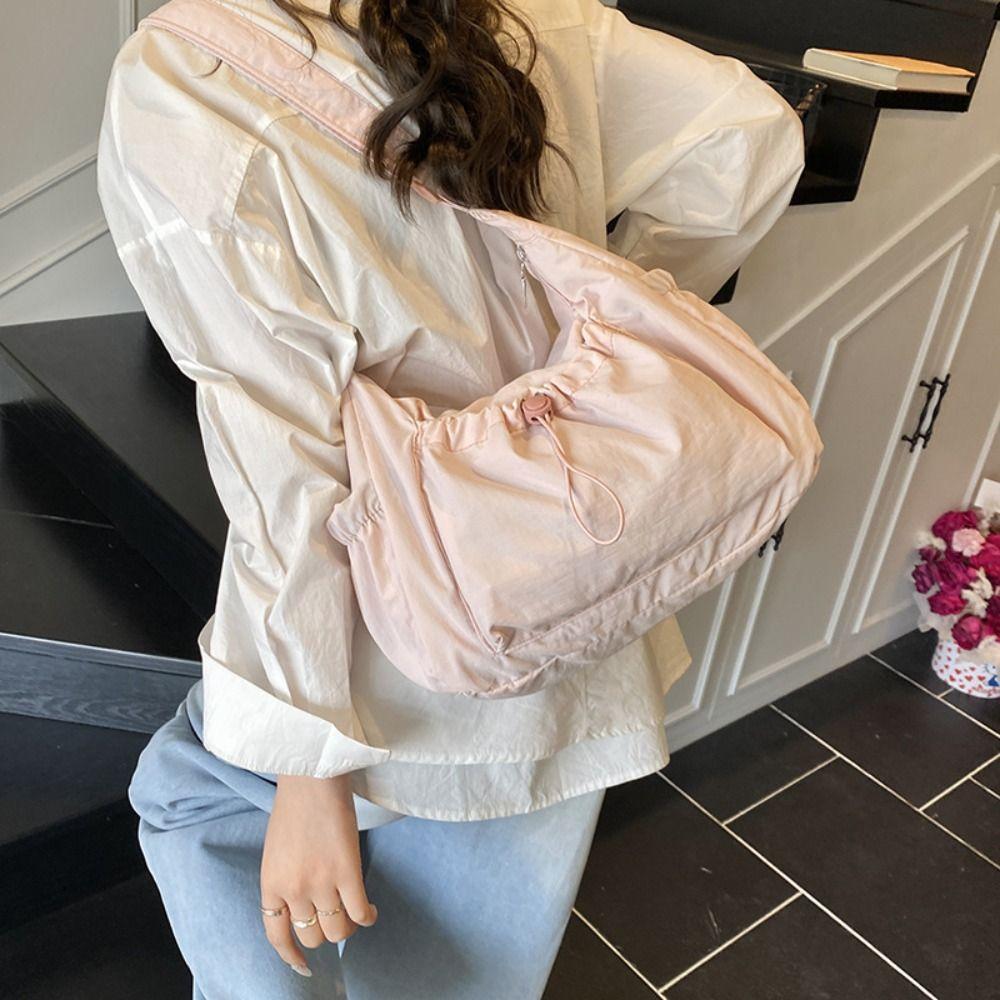 

Handbag Nylon Shoulder Bag Pleated Drawstring Bag Cute Crossbody Bag Women сірий