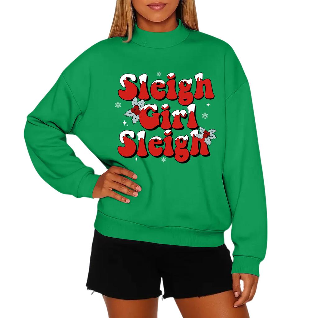 Ladies' Fashionable Casual Round Neck Long Sleeved Christmas Printed Hoodie