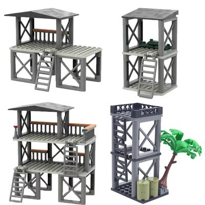 Military WWII MOC Sentry Post War Scene Sandbag Building Block Soldier Watchtower Toy