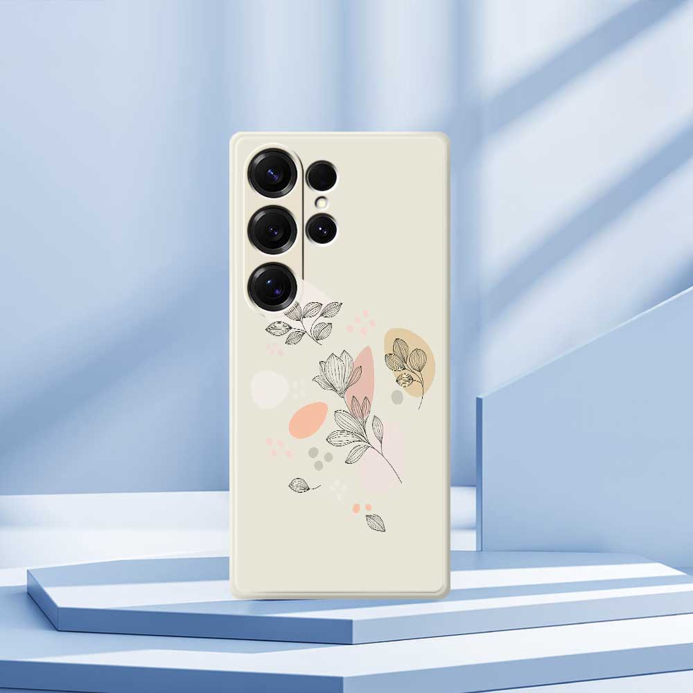 Für Samsung Galaxy S25 Ultra Hülle Skizzen Blätter Muster Druck Gerade Kante TPU Handy Rückseite