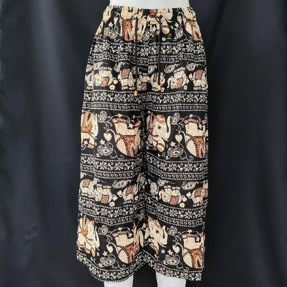 Long Loose Leg Elephant Pants Adjustable Elastic Waistband Strap Women Men Unisex Print Thailand Casual Streetwear Beach Summer Bohemian Retro Vintage