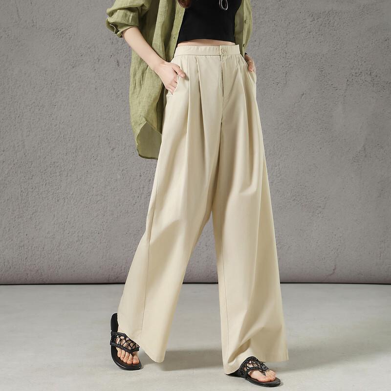 Demana Women's 100% Cotton Pleated Wide-Leg Casual Pants