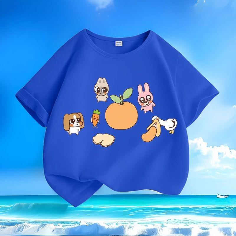 New Summer Cute Pet Paradise Kids T-Shirts Cartoon Animals Crew Neck Loose & Versatile Tops for Boys & Girls