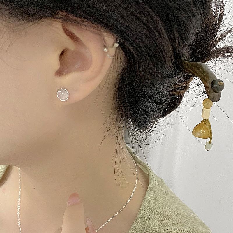 White Chalcedony Earrings Elegant New Chinese Style Earrings Light Luxury High-end Bamboo Leaf Earrings