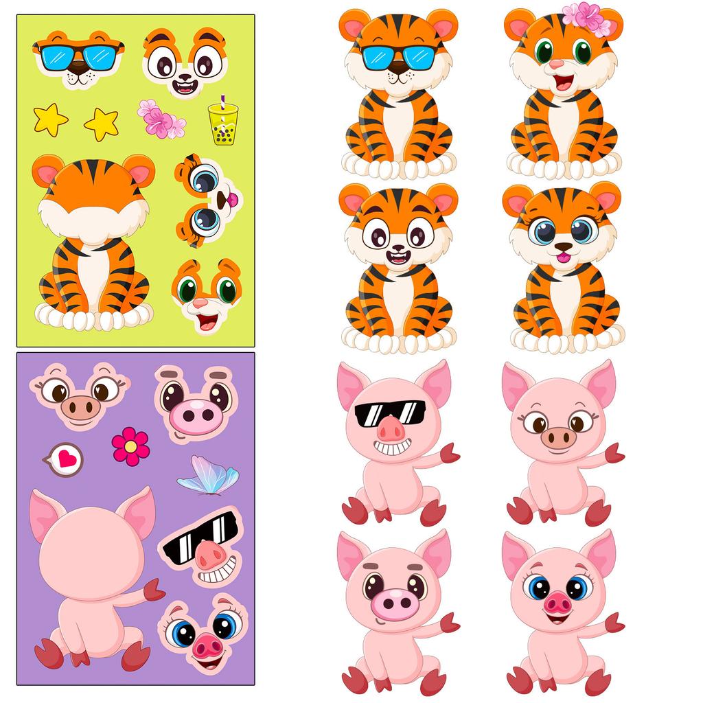 6 Photos/package of Small Animals Face-changing Stickers Puzzle DIY Stickers New Products Children's Puzzle Toys Puzzle Doodle Stickers