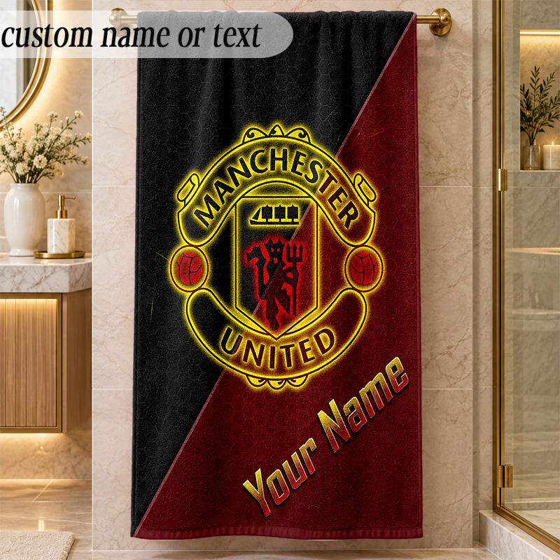 Beach TowelManchester United Custom Name Text Personalized Soft Towel for Beach Pool Indoor Home Decor Gift