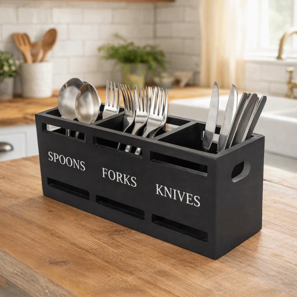 Rectangular Kitchen Utensil Holder 3 Compartment Cutlery Storage Rack  Kitchen Countertop