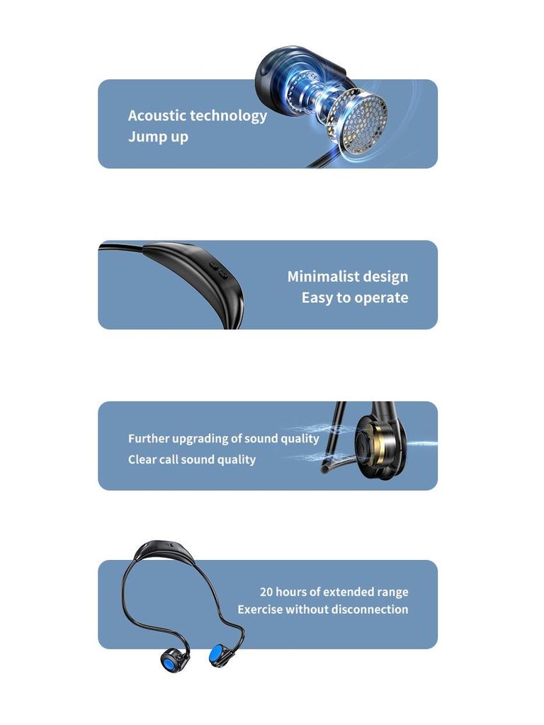 New M2 Dual Ear Hanging Bone Conduction Bluetooth Earphones - Wireless, Non-In-Ear, Sports Neckband Design