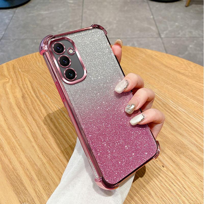 Suitable for Samsung S25ultra Flash Powder Electroplated Mobile Phone Case S24FE Four Corner Airbag Anti Fall A73 Transparent A56 Set