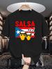 Unisex Crew Neck Tee Salsa Drum Puerto Rico Flag Music Note Print Soft Cotton Loose Short Sleeve Summer Casual Male Streetwear Tops