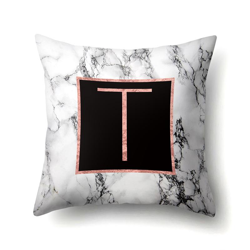 Polyester Pillowcase 26 English Letters Rose Gold Home Marble Decorative Printed Pillowcase