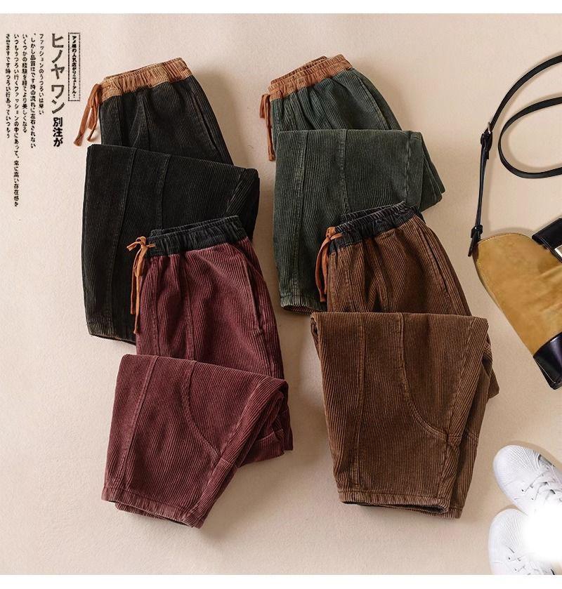 Retro Kord Samt Verdickt Fleece Damen Freizeithose Harlan Herbst Winter Locker Schlankmachend Künstlerisch Lässig Warme Hose