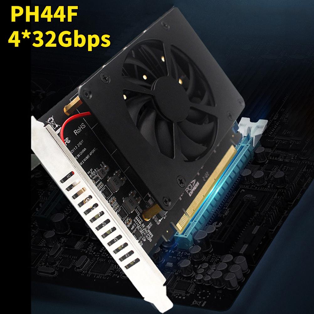 4 Disk PCIe 4.0 X16 Switch To 4 Ports M.2 Adapter Card with Heat Sink NVME RAID PCI-E X16 Splitter Card 4 X 32Gbps