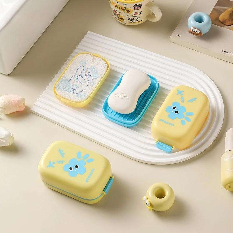Dopamine Double Layer Draining Soap Boxes Portable with Cover High Appearance with Sponge Household Bathroom Hygiene Soap Boxes