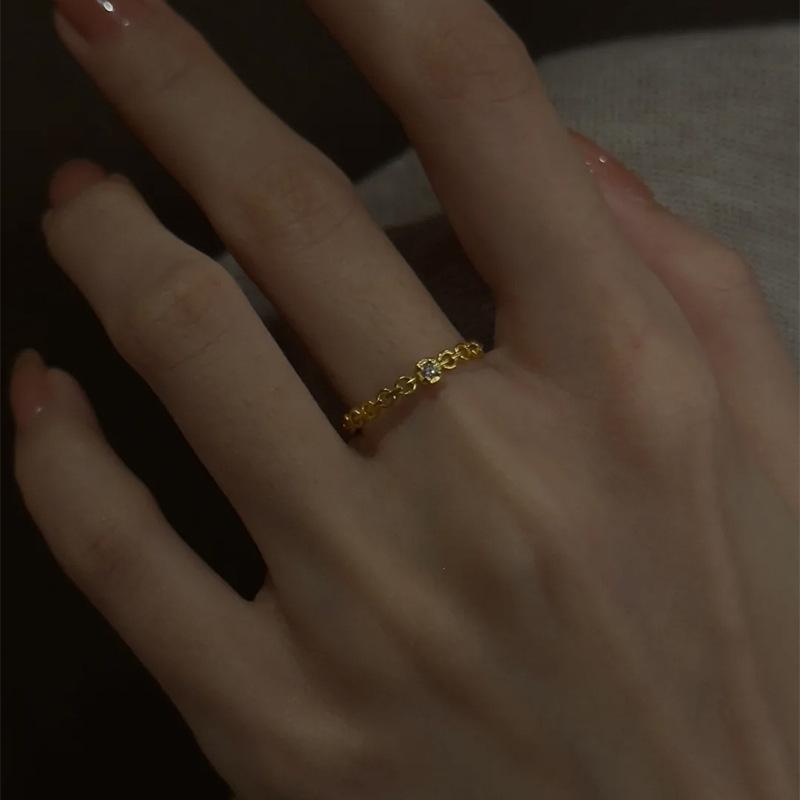 Vintage Gold Diamond Stud Index Ring for Women - Geometric Gift for Best Friend