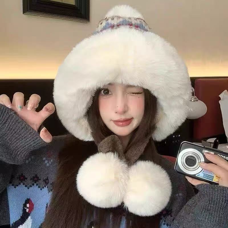 

Autumn and winter hats cute winter fox ears scarf thickened integrated scarf plush winter warm ear cap