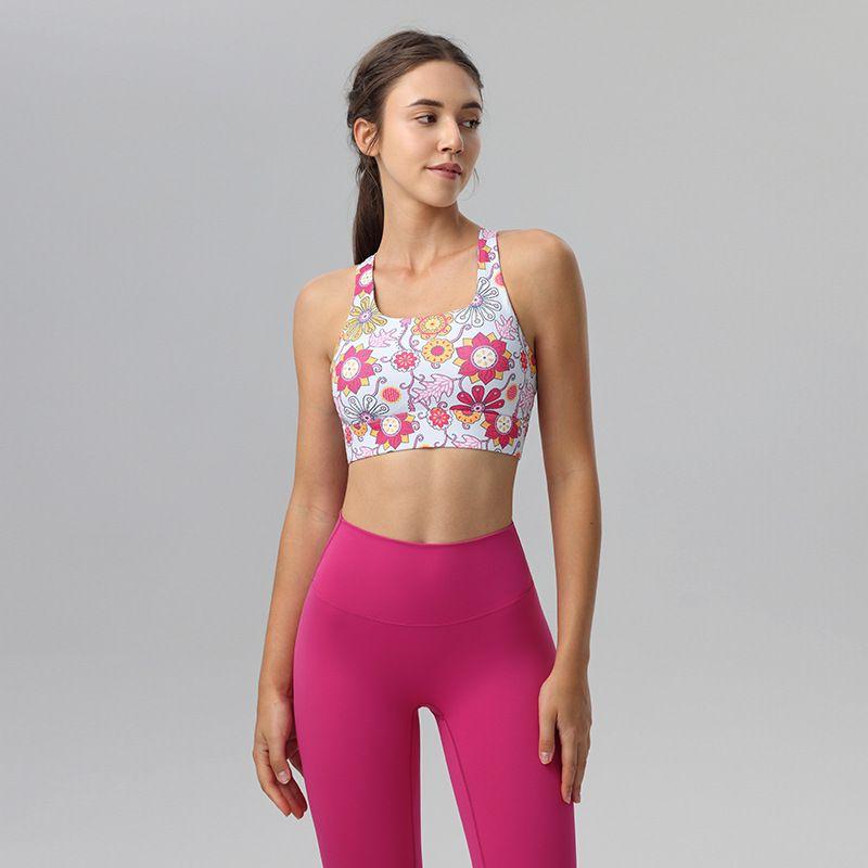 New Pattern Print Dopamine Fixed Chest Pad Strength Sports Yoga Bra Female Silm Pilates Training Vest