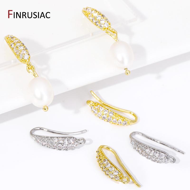 18K Gold Plated Brass Earwires Inlaid Zircon Earring Hooks Findings For DIY Earrings Making Supplies Accessories