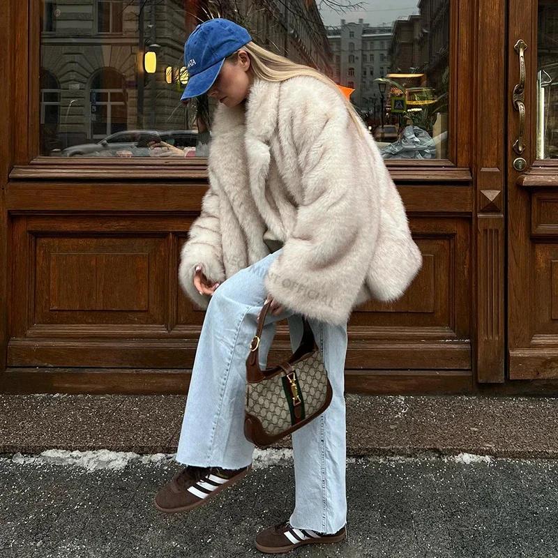 Manteau d'hiver oversize en fourrure dégradée tendance pour filles, Vêtements d'extérieur chauds et épais, Veste duveteuse en fausse fourrure de renard