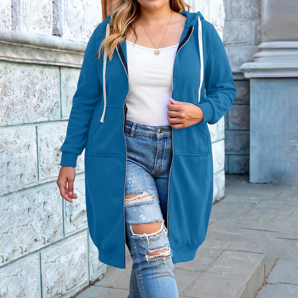 Women's Fashion Casual Plus Size Hooded  Long-Sleeve Solid Jacket