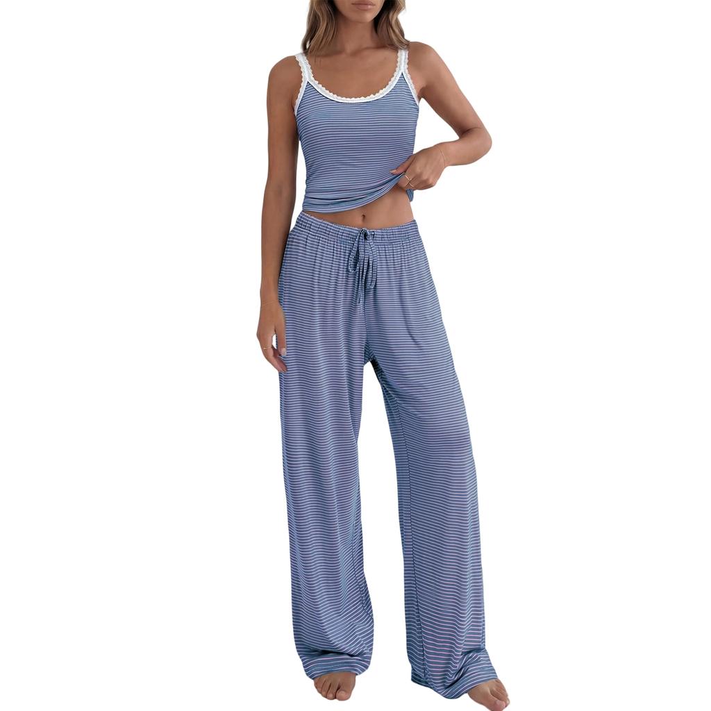 Women Sleeveless Tank Top and Wide Leg Pants Set Casual Lounge Pajama Set with Adjustable Waistband and Relaxed Fit for Home and Sleepwear