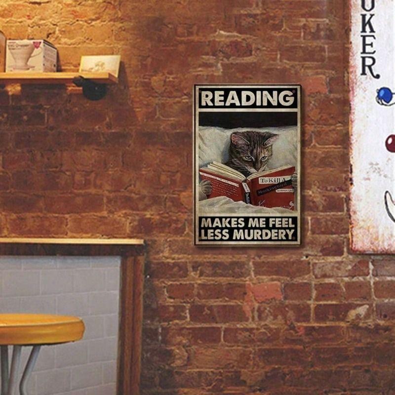 

Vintage Metal Wall Poster Cat Americana Home Bar Decor