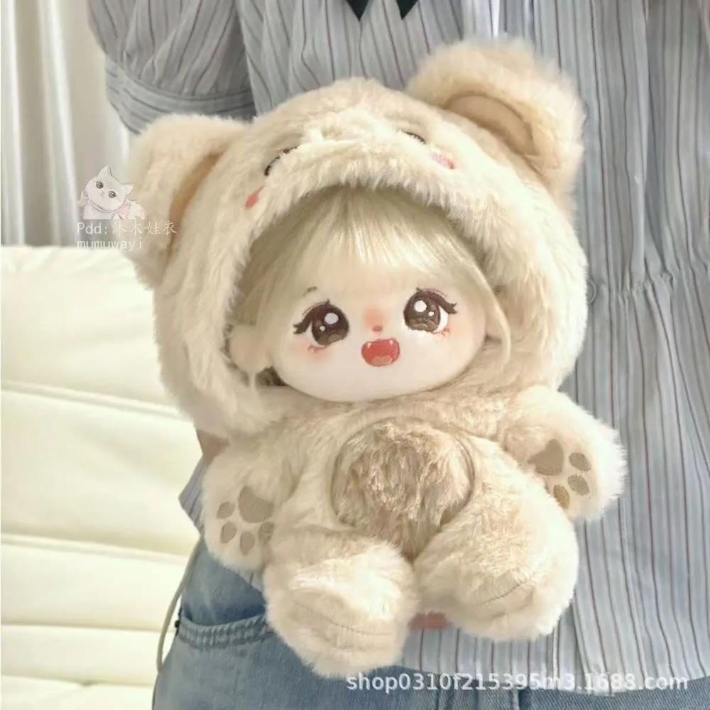 20cm Plush Doll Clothes – New Animal Series Fluffy Bunny Hooded Jumpsuit Cute Winter Outfit for Doll, Kawaii Gift, Collector Acc