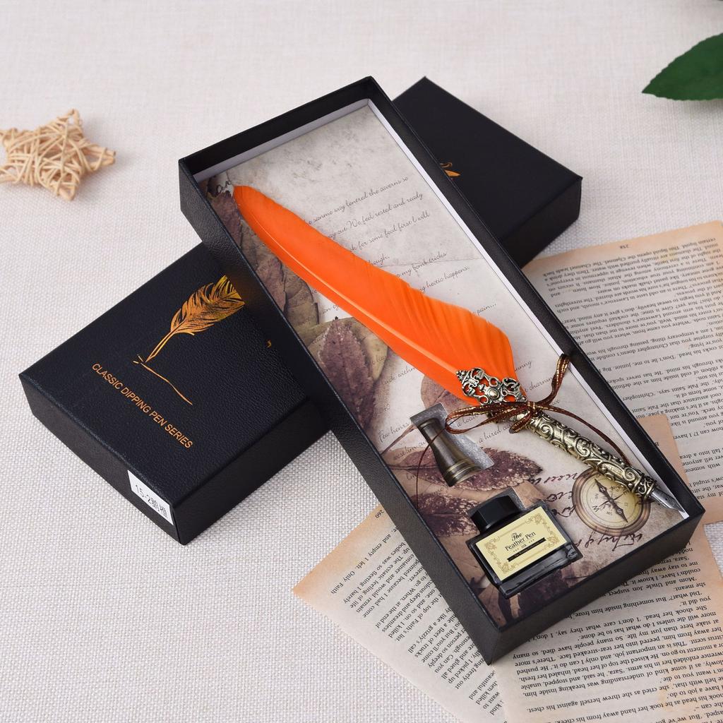 Federkiel, Tintenfass-Set, Füllfederhalter Klassischer Schreibstil Weihnachtsgeschenk