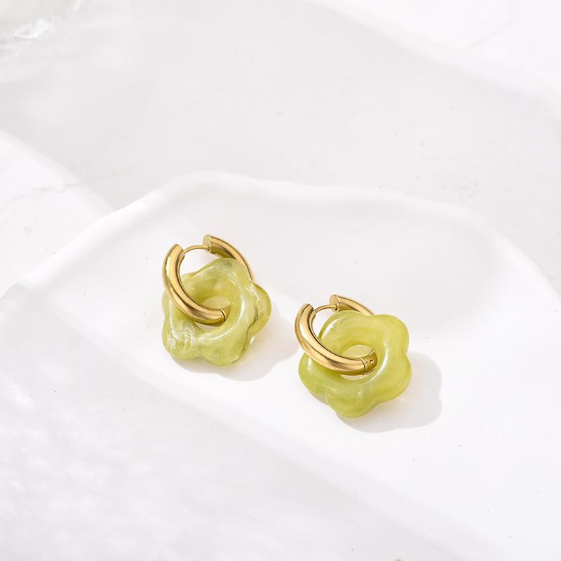 New Flower Resin Acrylic Drop Earrings Gold Color Round Circle Stainless Steel Ear Buckle Hoop Earrings For Women Jewelry Gift