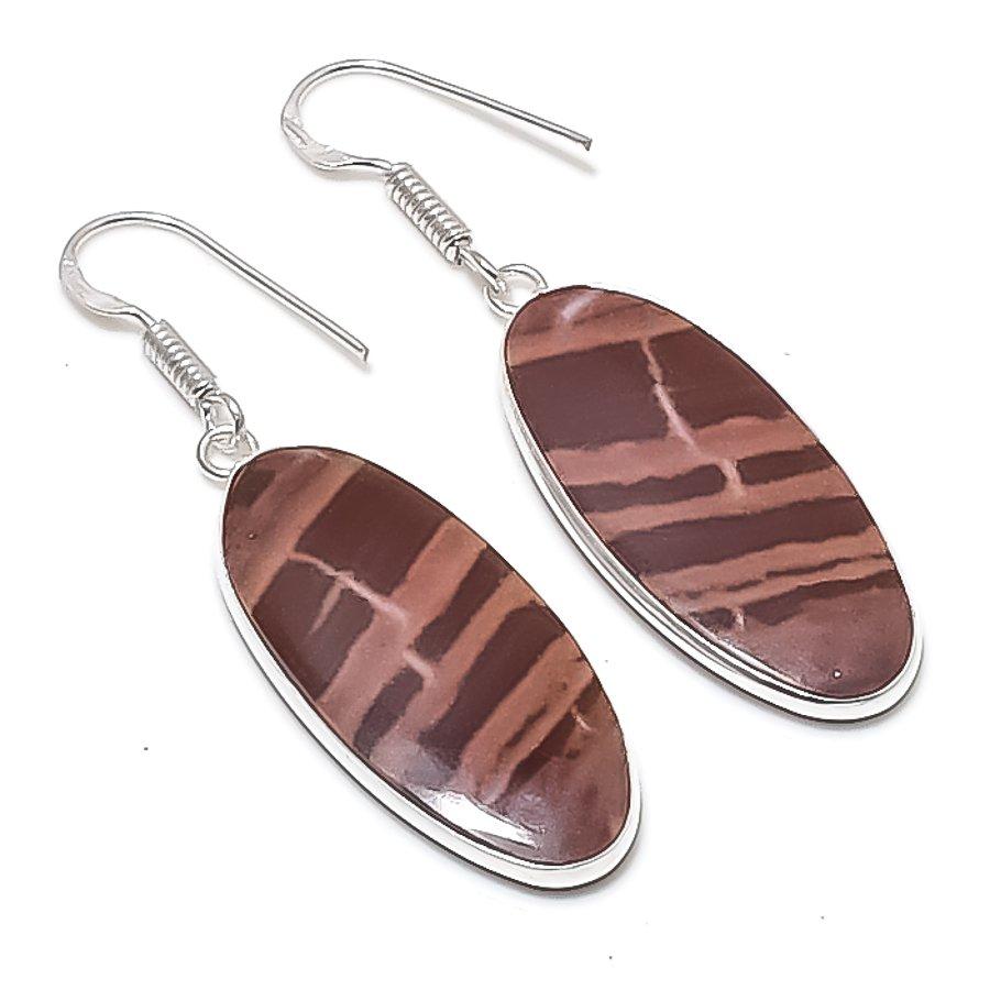 Натуральный Капучиновый Яшма 925 Пробы Серебро Ювелирное Изделие Серьга 2,01  AEE-11029