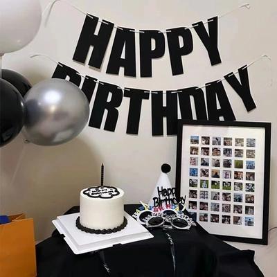 1 Zestaw Czarny Baner na Imprezę Urodzinową Happy Birthday Dekoracja Ścienna Happy Birthday Rekwizyt do Zdjęć Tło Dekoracja Akcesoria Urodzinowe