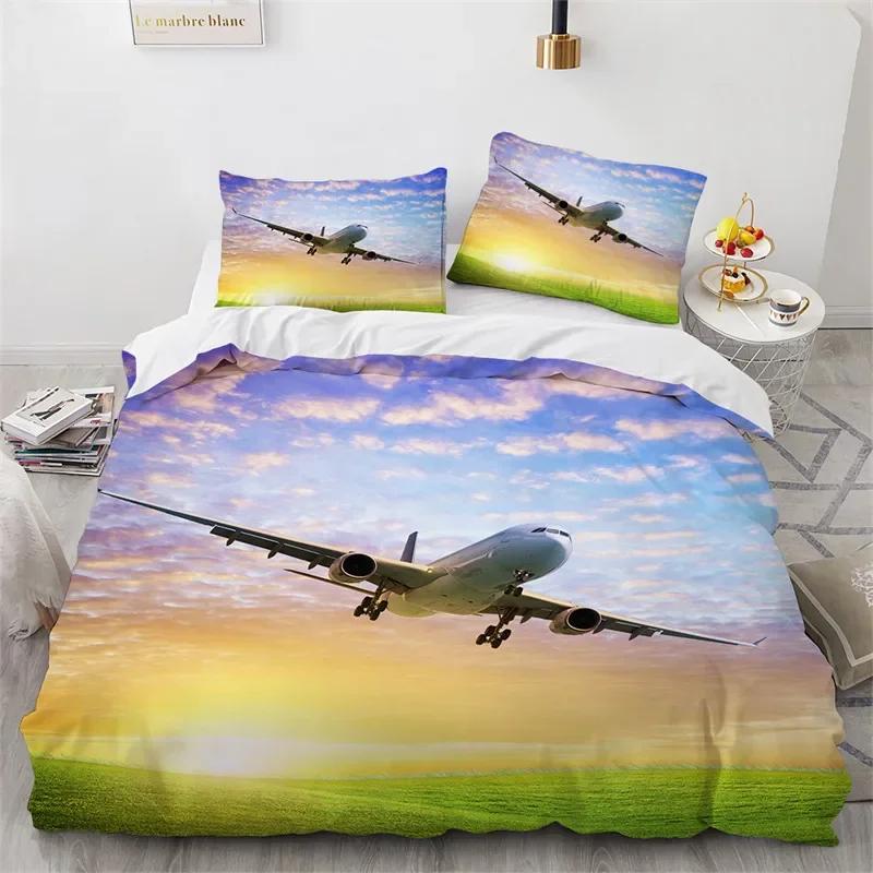

Airplane Soft Duvet Cover Microfiber Clouds Sky Scenery Warm Comforter Cover Aviation Aircraft Runway Beding Set Twin King For Young Boys Tens 120*200cm Single