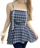 WEGO Lace Choker Checkered Irregular Hem Cami Size Blue Women's Set, Dress, F,