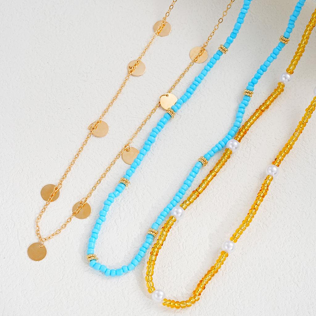 3Pcs Bohemian Multilayer Rice Beaded Tassel Waist Chain Vintage Imitation Pearl Blue Gold Color Body Chain Summer Bikini Jewelry