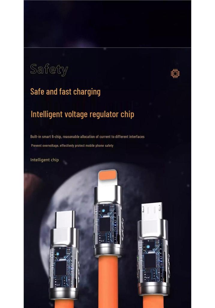 120W Fast Charging 3-in-1 Data Cable for Apple, Vivo, Huawei, and Android Phones