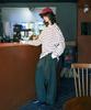 PUNCHLINE Roy Stripe Long Sleeve T-Shirt Cream Ivory Nslt9192
